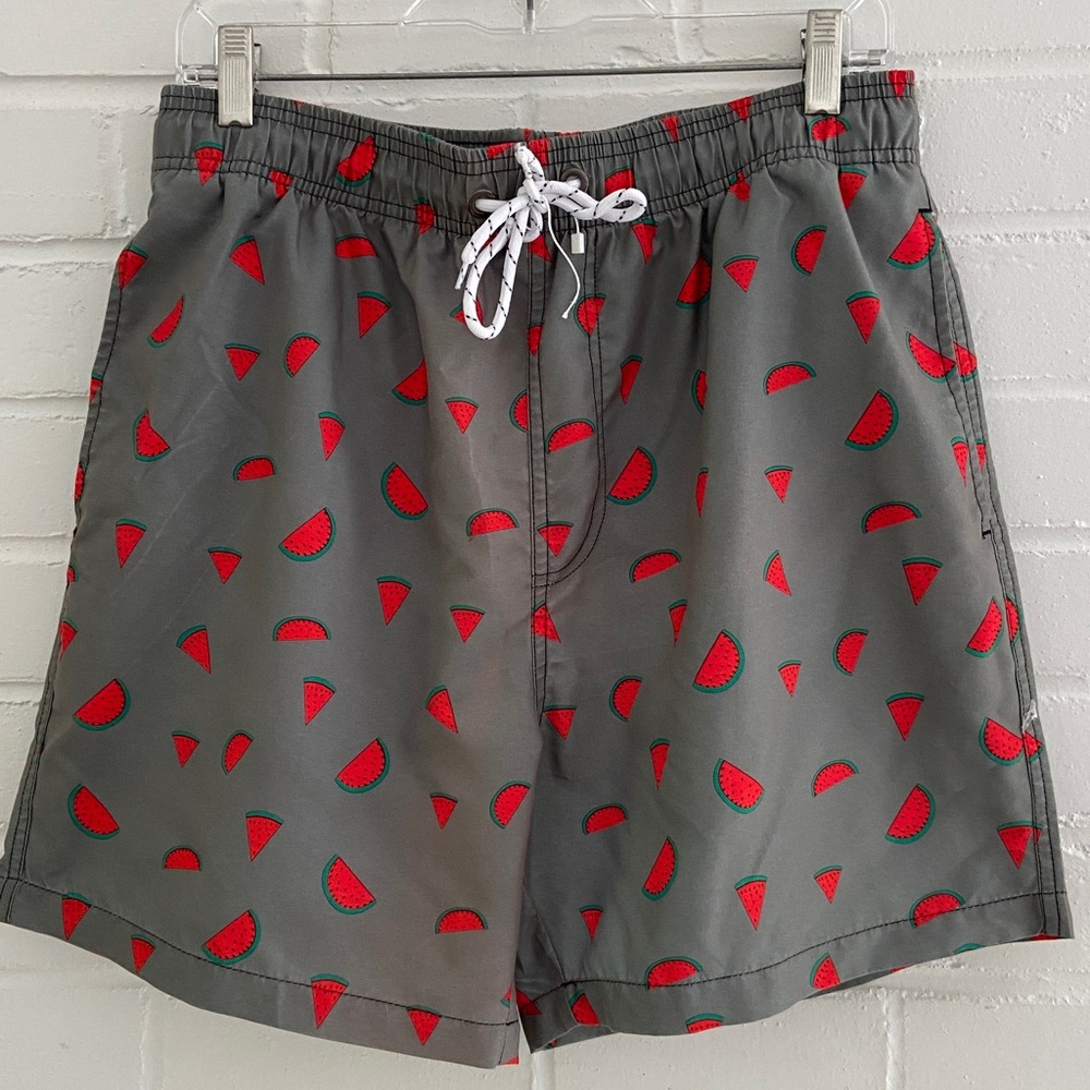 Kurt Creation Francaise Gray Watermelon Print Mens Swim Shorts Size L